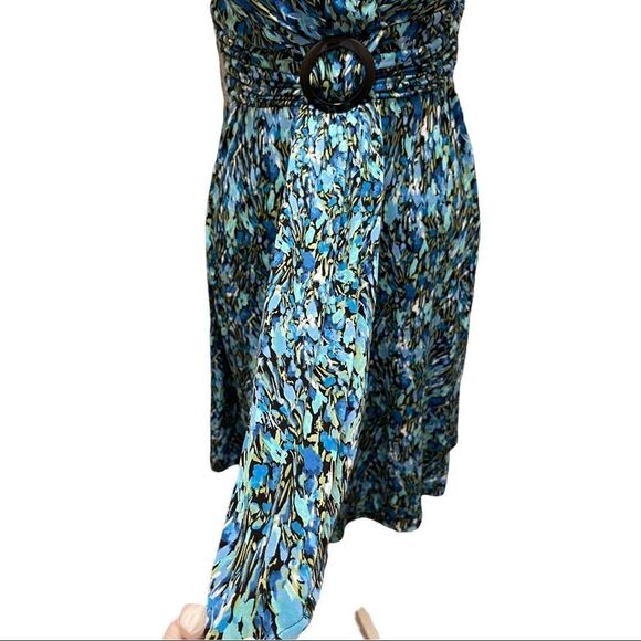 Studio I Blue Printed Ruched & Buckle Waistband Dress Sz 6 - Picture 6 of 16